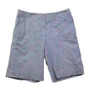 Brooks Brothers 8 Blue White Seersucker Stripe Bermuda Short Seahorse Embroidery